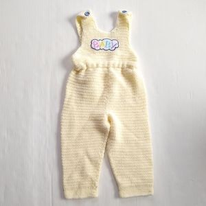 HANDMADE baby onesie Crocheted knit yellow overall romper